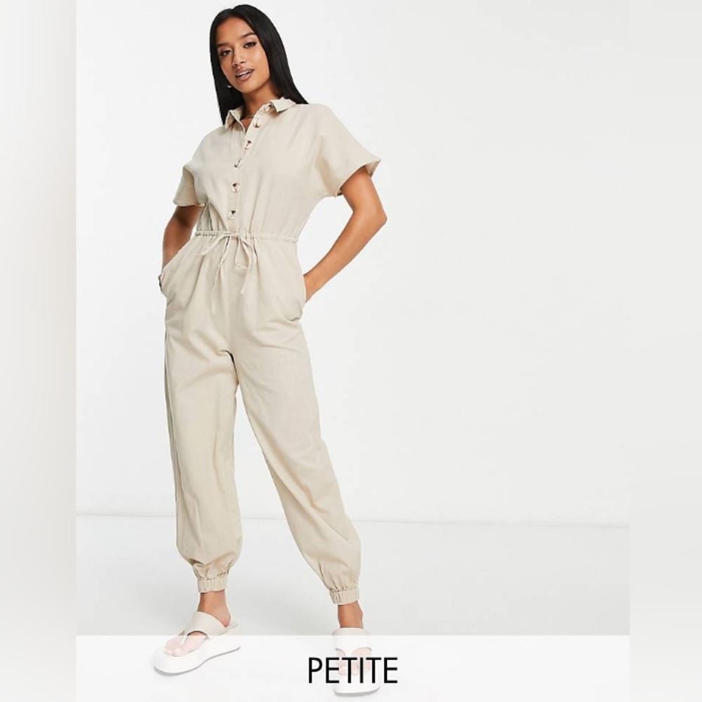 Vila Petite Exclusive linen blend touch jumpsuit in beige size s